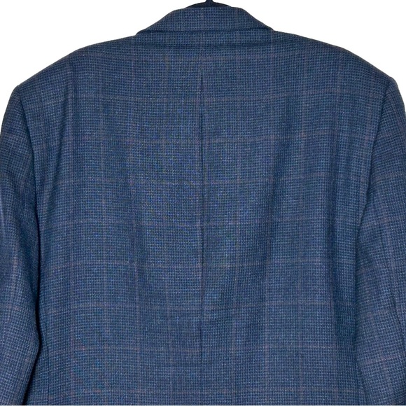 Pronto Uomo Lambswool 2-Button Windowpane Navy Plaid Sport Coat Blazer, Size 46R - Picture 4 of 13